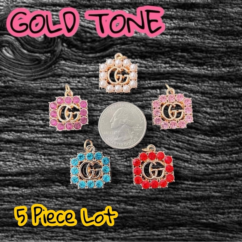 Lot Of 5 Gucci Rectangle Gold Tone Zipper Pull Button Charm Pendants 20mm